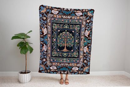 Ornate Grove Tree of Life Tapestry Blanket Jacquard Woven Coverlet