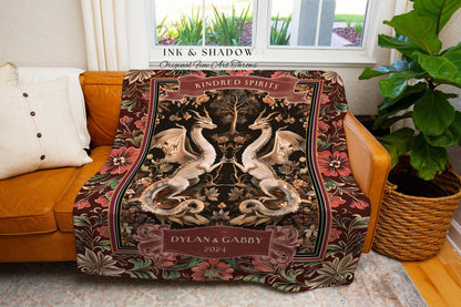 Gothic Dragon Couple Custom Tapestry Blanket | Personalized Names Dragon Lover Gift for Wedding Anniversary Gift for Husband Magical Decor |