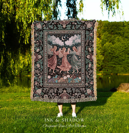 Medieval Pastel Angels Throw Blanket | Whimsical Fairytale Folklore Woven Tapestry Dark Academia Aesthetic Enchanted Cottagecore Ethereal |