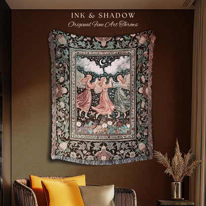 Medieval Pastel Angels Throw Blanket | Whimsical Fairytale Folklore Woven Tapestry Dark Academia Aesthetic Enchanted Cottagecore Ethereal |