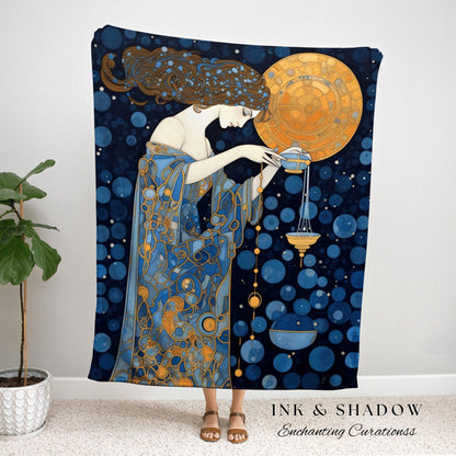 Zodiac Aquarius Gift Custom Tapestry Woven | Aquarius Wall Art Gustav Klimt | Custom Star Sign Woven Tapestry Celestial Art Blanket Woven |
