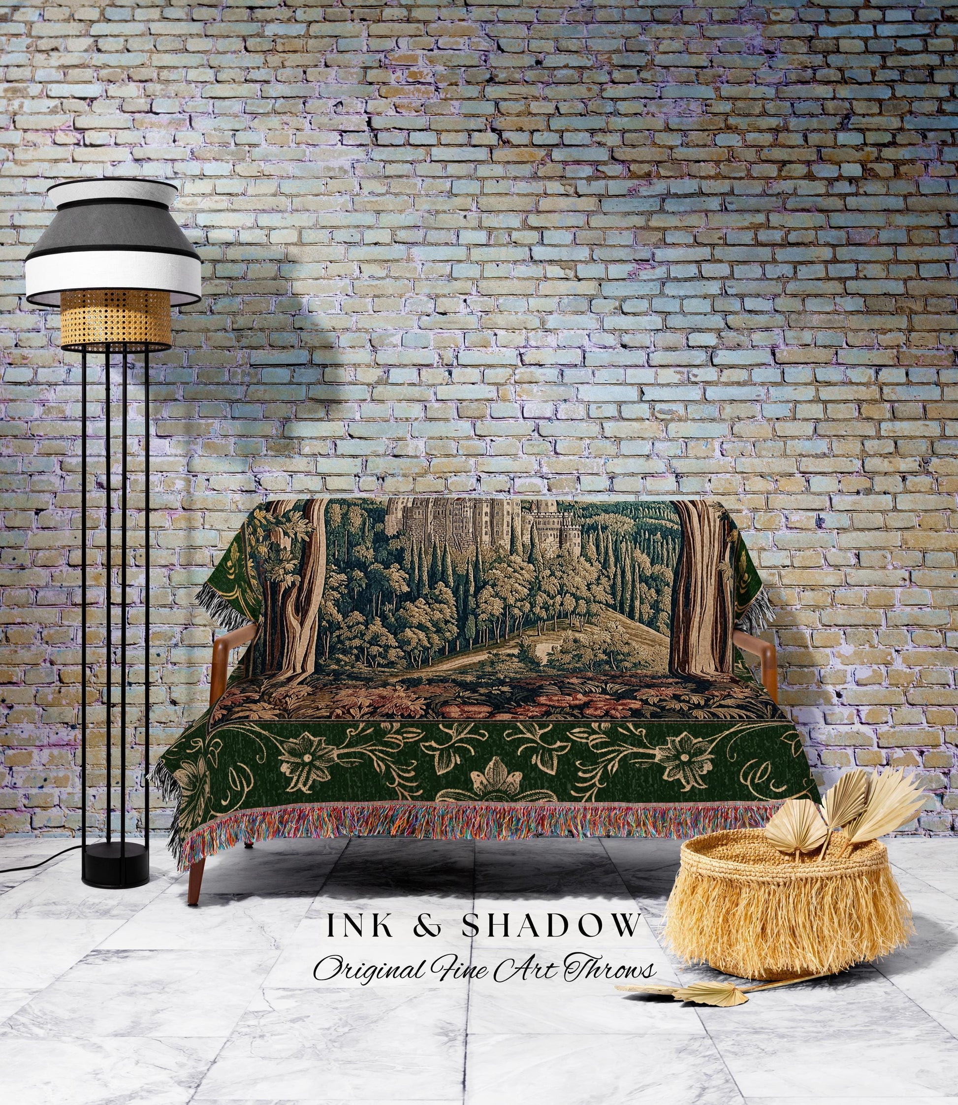 Fairytale Aesthetic Castle Tapestry Blanket Fairycore Folklore Inspired Decor | Magical Woodland Bedroom Whimsigothic Ethereal Forest Throw