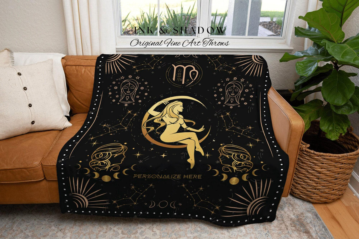 Personalized Virgo Blanket | Virgo Tapestry Custom Star Sign Goth Woven Blanket Witchy Room Decor Virgo Astrology Personalized Zodiac Sign |