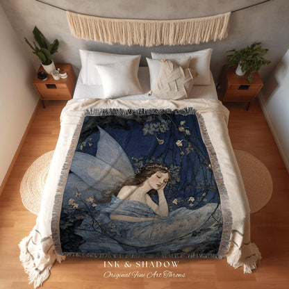 Woodland Druid Tapestry Vintage | Fairy Aesthetic Celestial Wall Art Woodland Decor Art Nouveau Tapestry Woven Blanket Fairycore Decor Magic