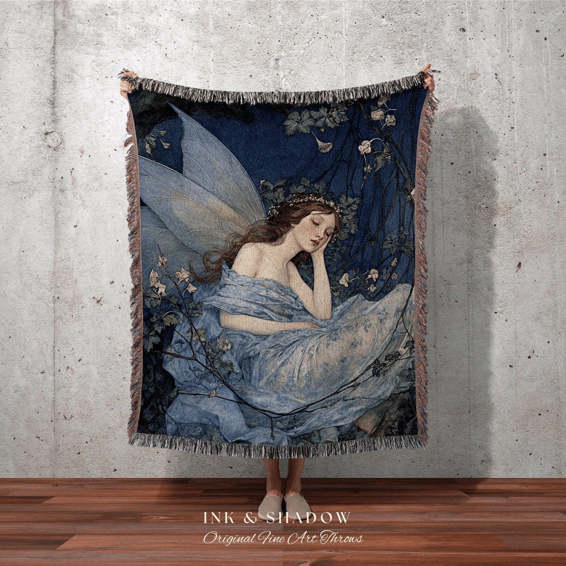 Woodland Druid Tapestry Vintage | Fairy Aesthetic Celestial Wall Art Woodland Decor Art Nouveau Tapestry Woven Blanket Fairycore Decor Magic