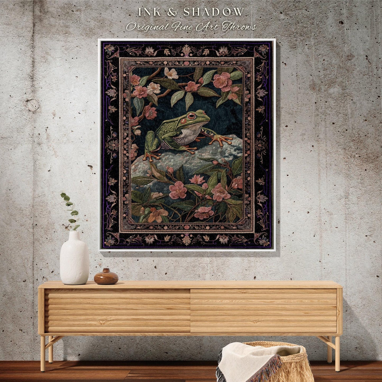 Victorian Aesthetic Tree Frog Tapestry | Ethereal Bedroom Morris Inspired Forest Aesthetic Fairy Grunge Goblincore Blanket Woodland Toad |