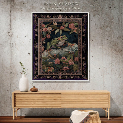 Victorian Aesthetic Tree Frog Tapestry | Ethereal Bedroom Morris Inspired Forest Aesthetic Fairy Grunge Goblincore Blanket Woodland Toad |