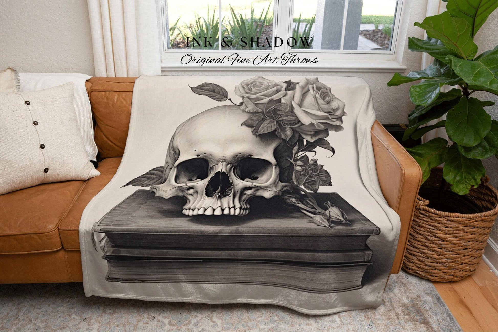 Macabre Tapestry Gothic Room Decor Skull Tapestry Woven Wall Hanging | Renaissance Art Blanket Woven | Whimsigoth Room Decor Floral Blanket