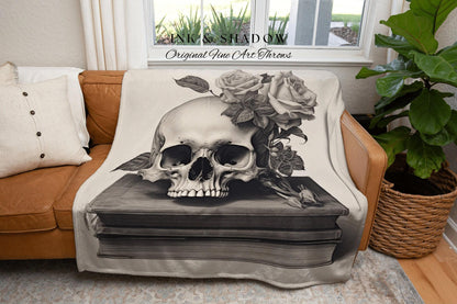 Macabre Tapestry Gothic Room Decor Skull Tapestry Woven Wall Hanging | Renaissance Art Blanket Woven | Whimsigoth Room Decor Floral Blanket