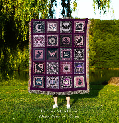 Autumnal Whimsy Purple Throw Blanket | Cozy Gothic Witchcore Decor Dark Academia Accent Halloween Tapestry Gift for Cute Bedroom Style Retro