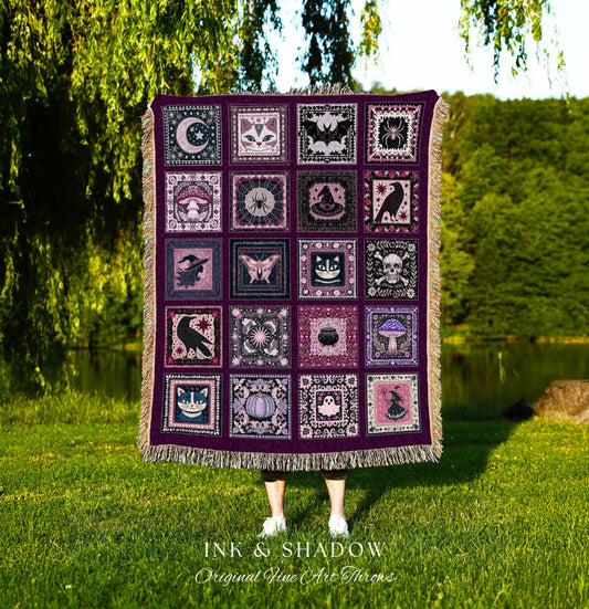Autumnal Whimsy Purple Throw Blanket | Cozy Gothic Witchcore Decor Dark Academia Accent Halloween Tapestry Gift for Cute Bedroom Style Retro