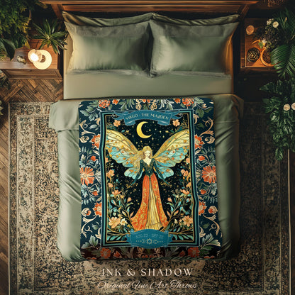 Dreamy Celestial Garden Virgo Tapestry Throw Zodiac Sign Floral Fairycore Blanket | Whimsical Astrology Art The Maiden Fantasy Birthday Gift
