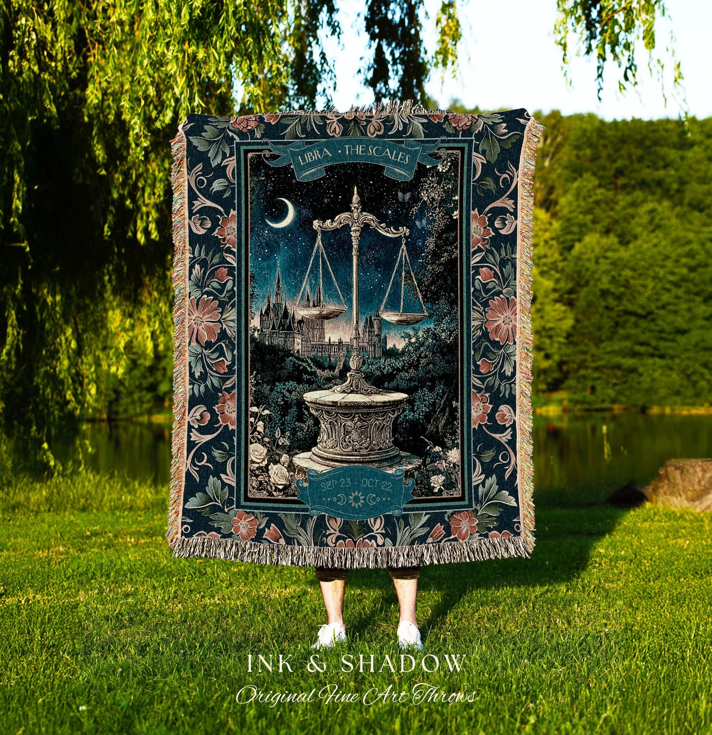 Whimsical Starry Sky Libra Nightscape Tapestry Mystic Astrology Blanket, The Scales Zodiac Celestial Cottagecore Art Star Sign Birthday Gift