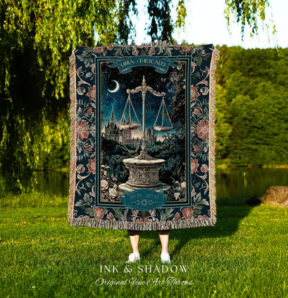 Whimsical Starry Sky Libra Nightscape Tapestry Mystic Astrology Blanket, The Scales Zodiac Celestial Cottagecore Art Star Sign Birthday Gift