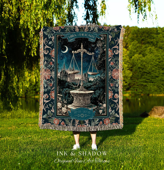 Whimsical Starry Sky Libra Nightscape Tapestry Mystic Astrology Blanket, The Scales Zodiac Celestial Cottagecore Art Star Sign Birthday Gift