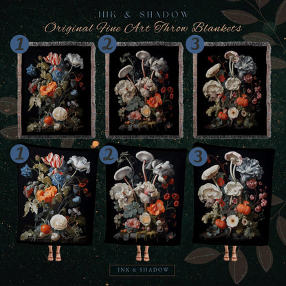 Baroque Floral Goth Tapestry Woven Wall Hanging | Jan Davidsz de Heem Flower Painting Blanket Woven | Whimsigoth Room Decor Witchy Aesthetic