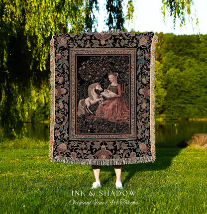Victorian Storybook Floral Woven Blanket | Mystical Renaissance Fairytale Wall Tapestry Dark Cottagecore Ethereal Bedroom Royalcore Decor |