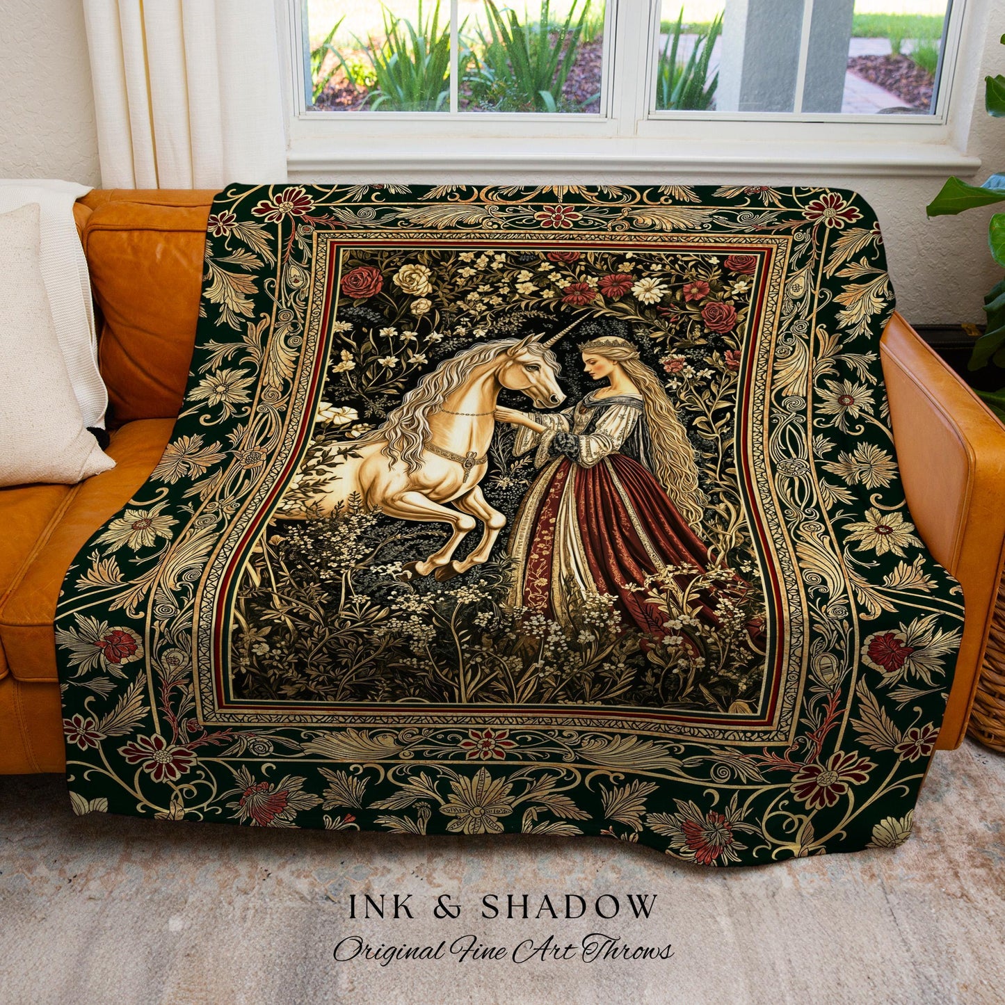 Renaissance Fairytale Floral Throw Blanket | Baroque Cottagecore Aesthetic Literary Goth Tapestry Regal Princesscore Bedroom Decor Medieval