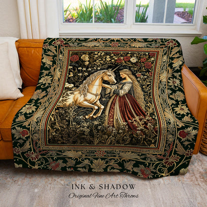 Renaissance Fairytale Floral Throw Blanket | Baroque Cottagecore Aesthetic Literary Goth Tapestry Regal Princesscore Bedroom Decor Medieval