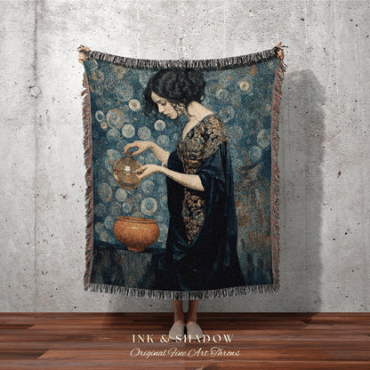Aquarius Gift Custom Zodiac Sign | Aquarius Star Sign 'The Water-Bearer' Astrology Art | Custom Star Sign Gift | Woven Blanket Celestial |