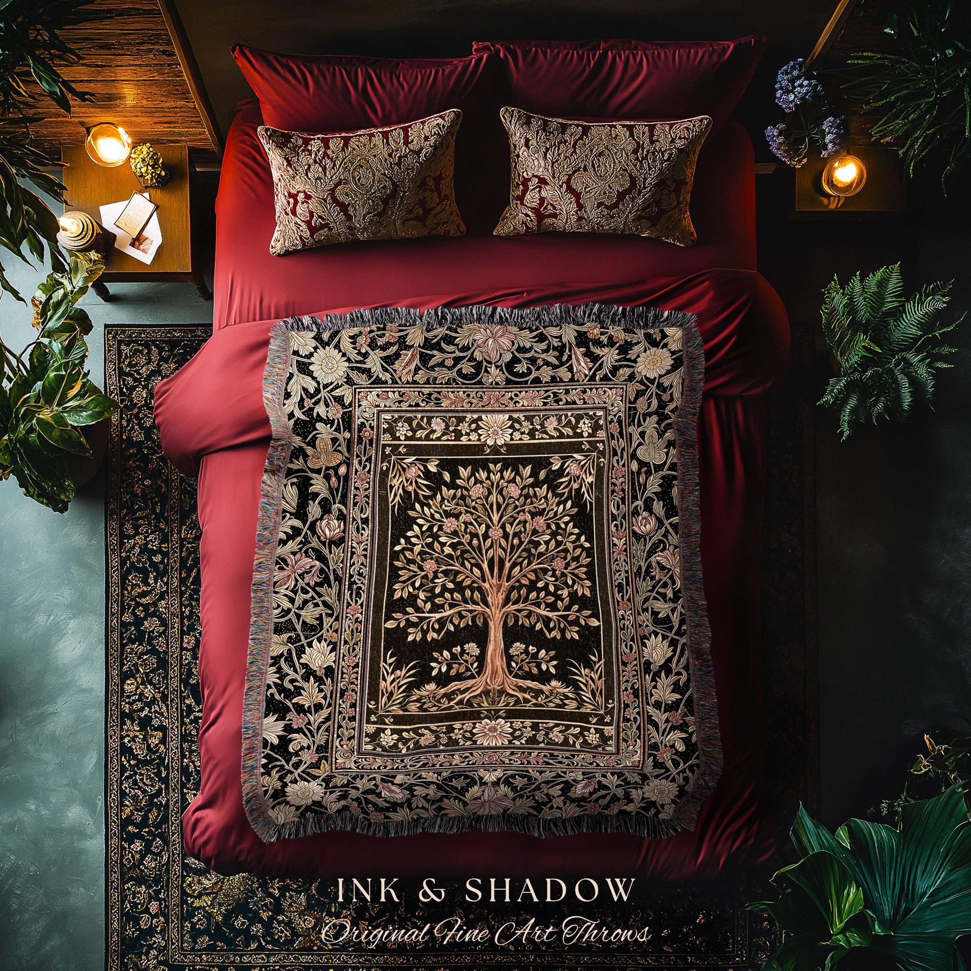Baroque Forest Whimsical Woven Throw Tree Blanket Jacquard Tapestry