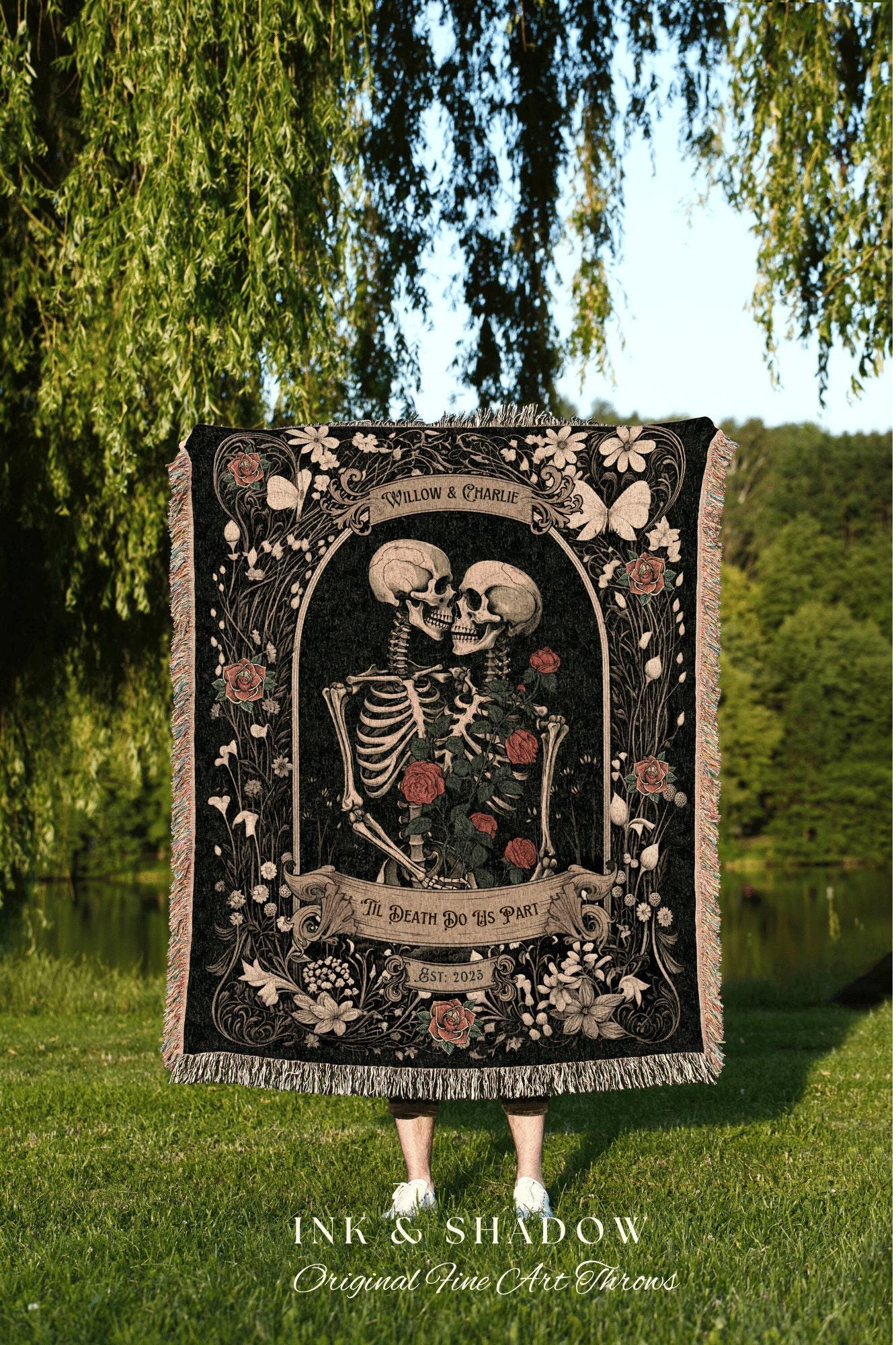 His & Hers Anniversary Blanket | Personalized Wedding Anniversary Blanket Unique Couple Gift for Goths Custom Woven Tapestry Meaningful Gift