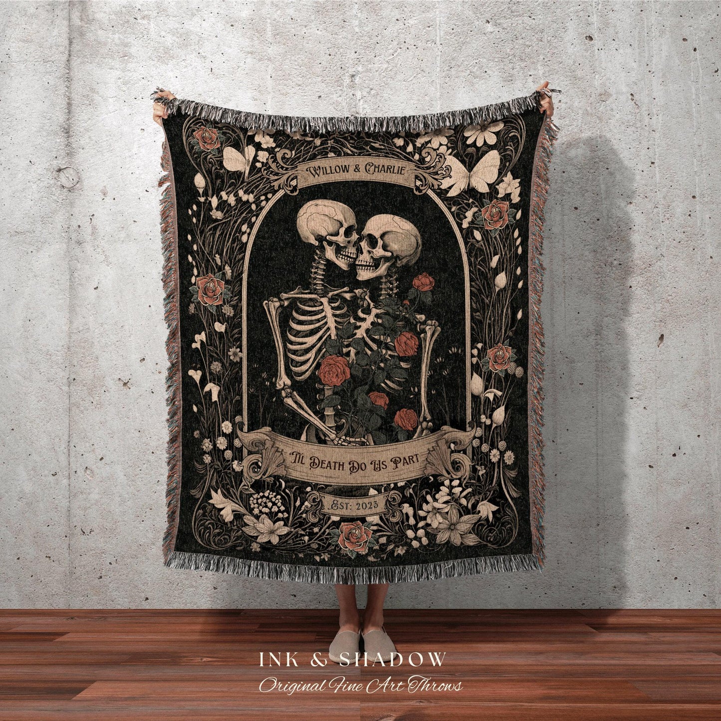 His & Hers Anniversary Blanket | Personalized Wedding Anniversary Blanket Unique Couple Gift for Goths Custom Woven Tapestry Meaningful Gift