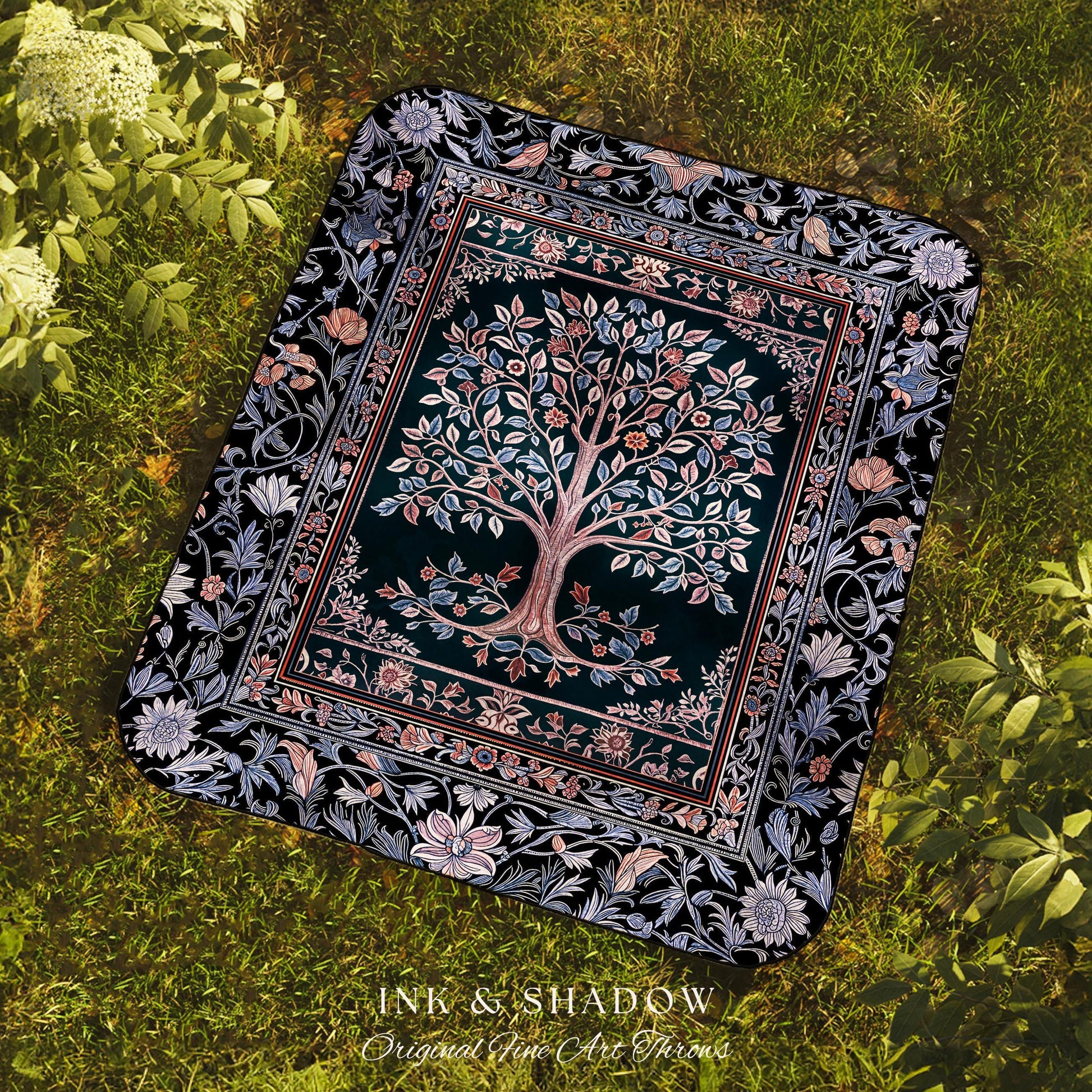 Whimsical Lavender Tree of Life Throw Blanket Woven Cotton Wall Tapestry
