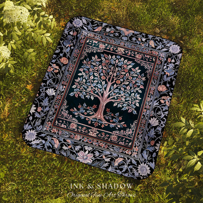 Whimsical Lavender Tree of Life Throw Blanket Woven Cotton Wall Tapestry
