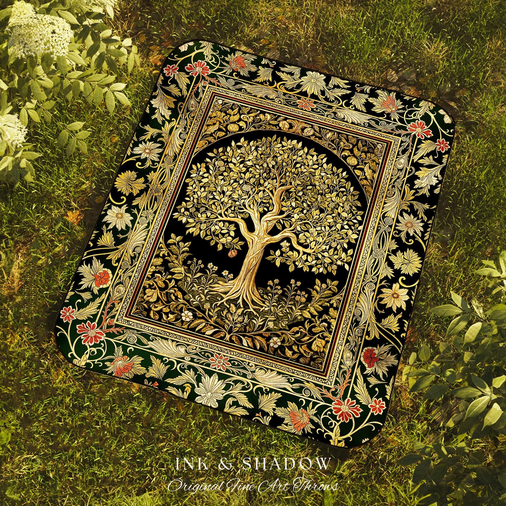 Tree of Life Fairytale Inspired Woven Throw Blanket Jacquard Tapestry
