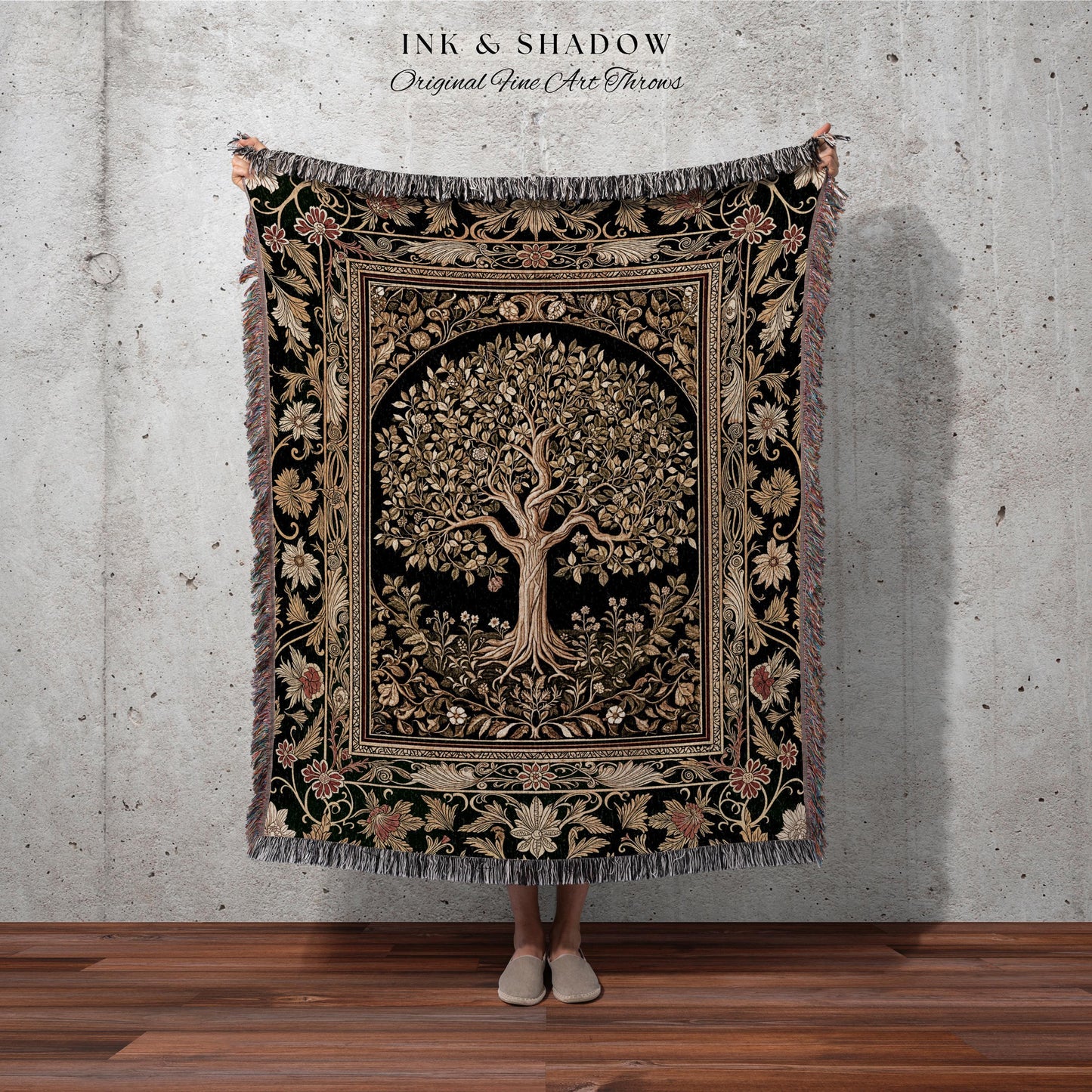 Tree of Life Fairytale Inspired Woven Throw Blanket Jacquard Tapestry