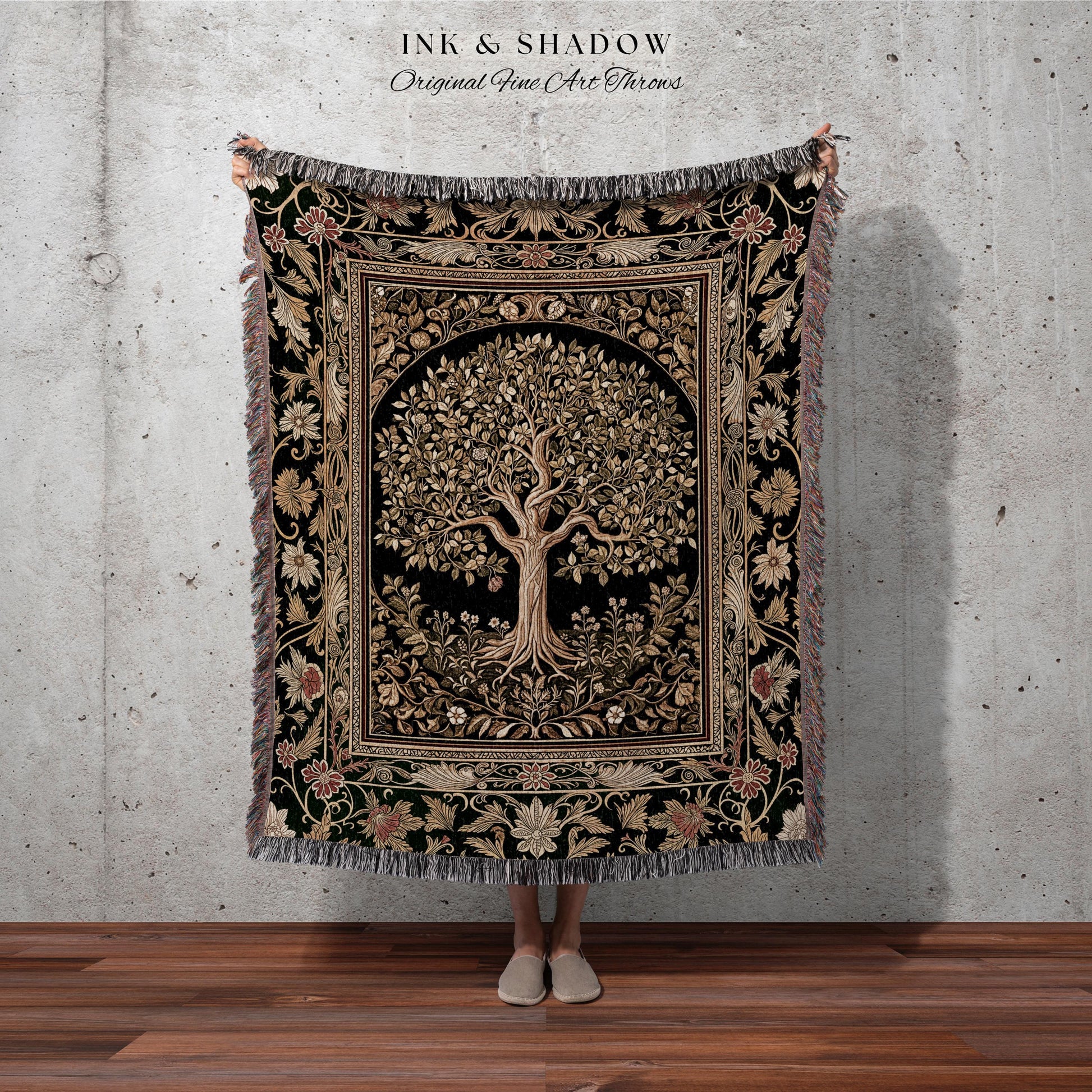 Tree of Life Fairytale Inspired Woven Throw Blanket Jacquard Tapestry