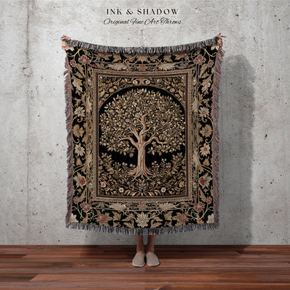 Tree of Life Fairytale Inspired Woven Throw Blanket Jacquard Tapestry