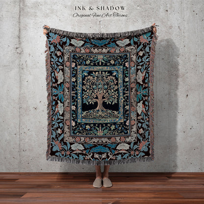 Indie Eclectic Medieval Tree of Life Throw Blanket Woven Cotton Wall Tapestry