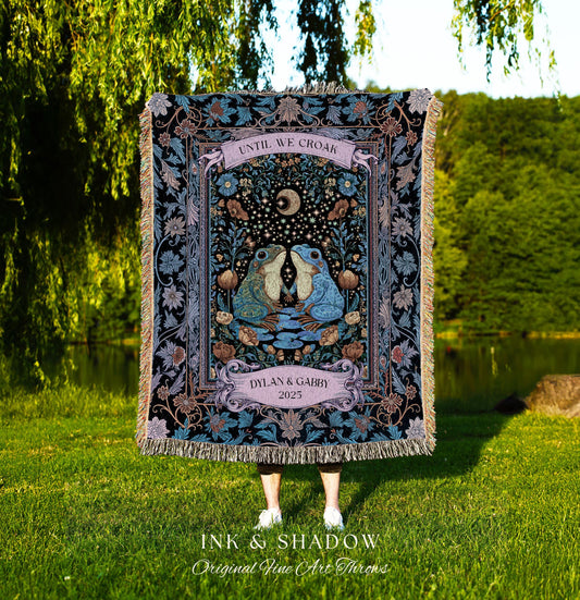 Magical Frog Lovers Personalized Throw | Whimsical Couple Enchanted Forestcore Wedding Mystical Fantasy Aesthetic Goblincore Forest Blanket