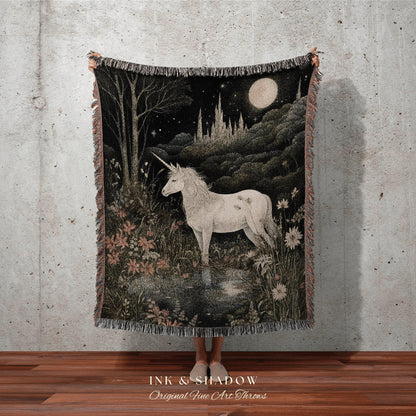 Fairytale Aesthetic Blanket Whimsical Room Decor Ethereal Tapestry Cottagecore Decor | Fairycore Aesthetic Decor Magical Tapestry Unicorn |
