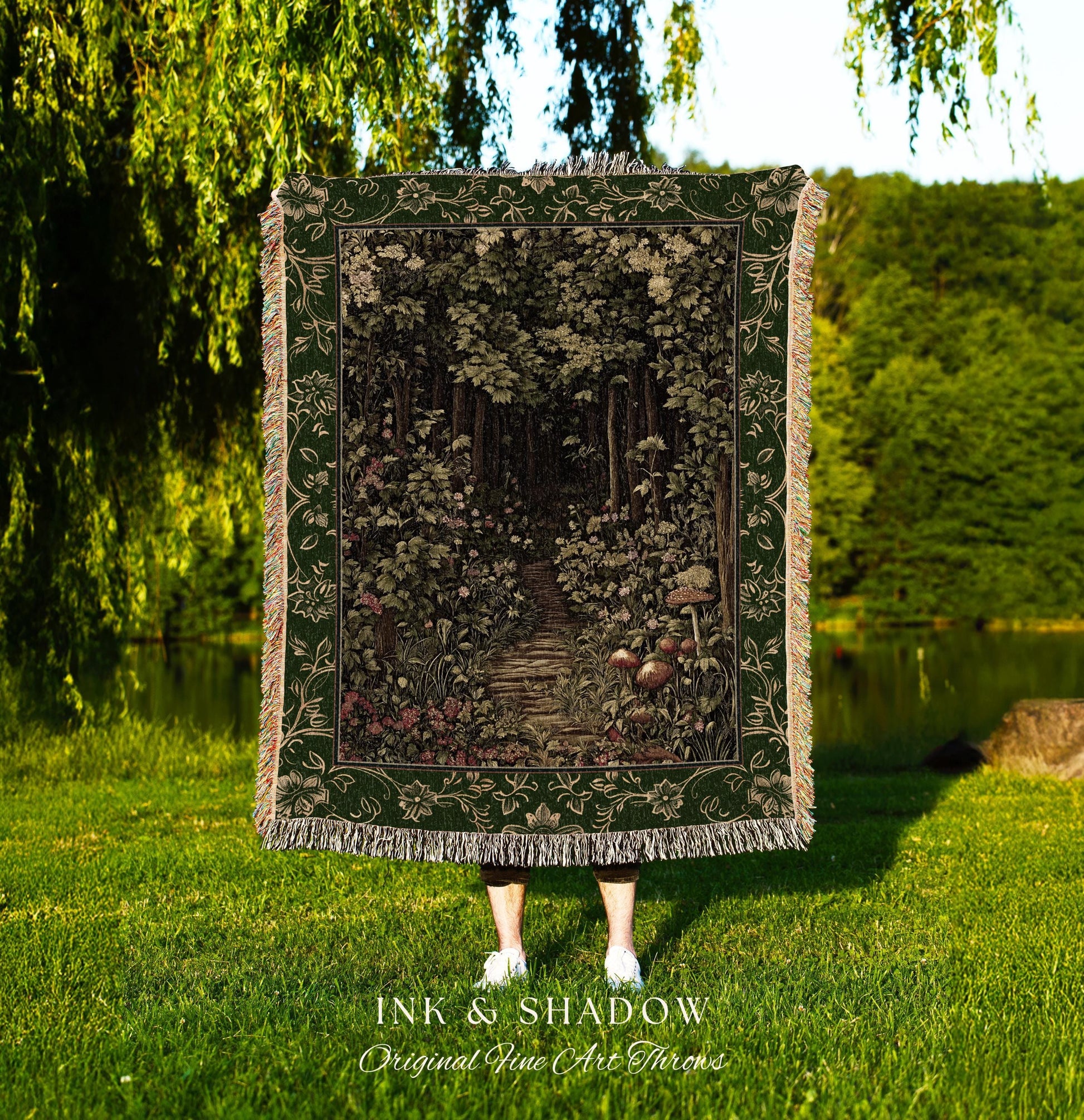 Fairytale Forest Botanical Throw Blanket | Mystic Aesthetic Woodland Home Magical Decor Plant Loving Bedroom Housewarming Gift Emerald Woods