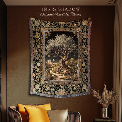 Moonlit Olive Tree Rustic Blanket Woven Throw Blanket Jacquard Tapestry