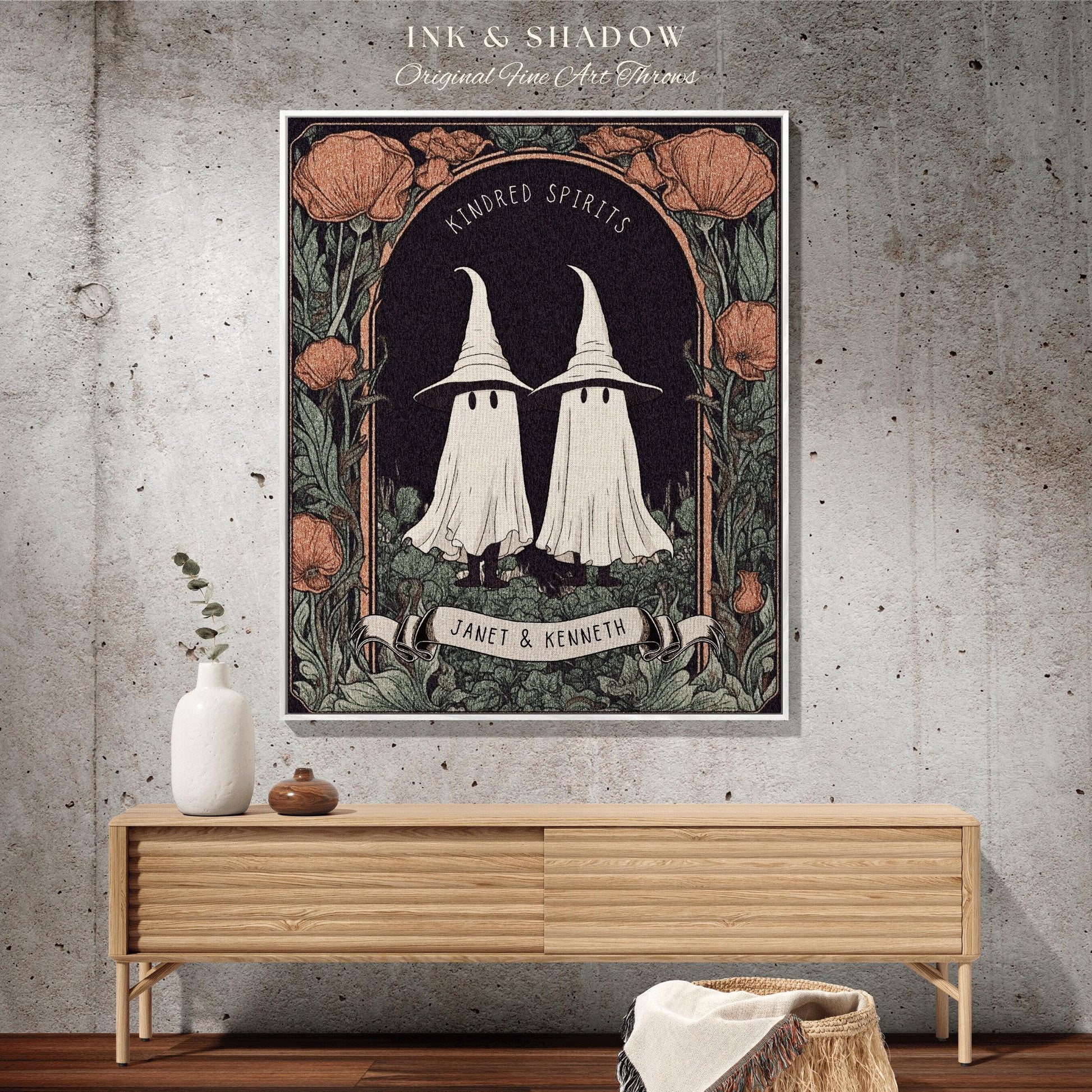 Cute Ghost Friends Blanket 'Kindred Spirits' Custom Gift | Gothic Christmas Custom Blanket Woven | Spooky Cute Gift Personalized Halloween |
