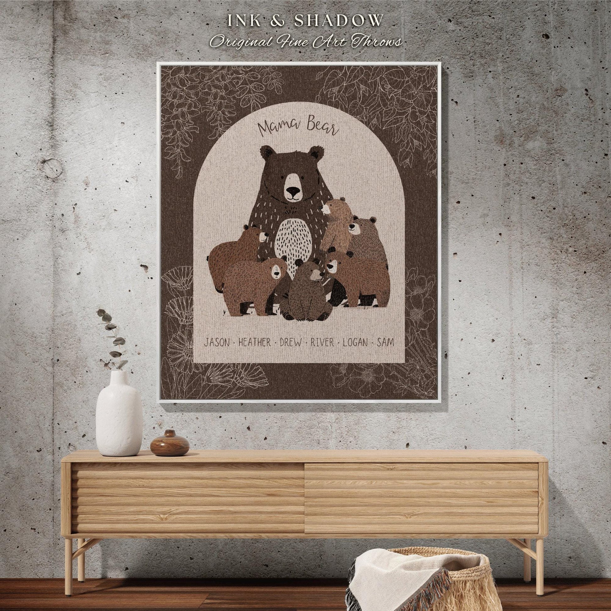 Personalized Mama Bear and Cubs Family Woven Blanket Keepsake | Custom Mom Gift from Kids Woven Throw Tapestry with Names Cherished Memories