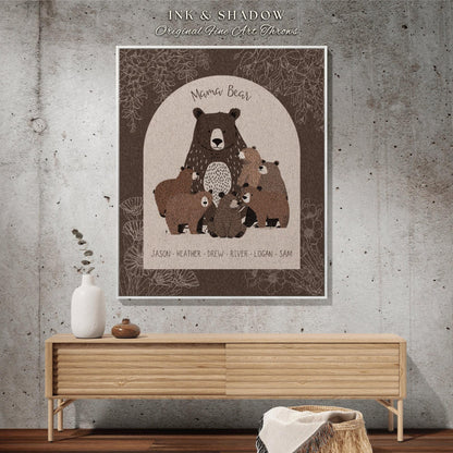 Personalized Mama Bear and Cubs Family Woven Blanket Keepsake | Custom Mom Gift from Kids Woven Throw Tapestry with Names Cherished Memories