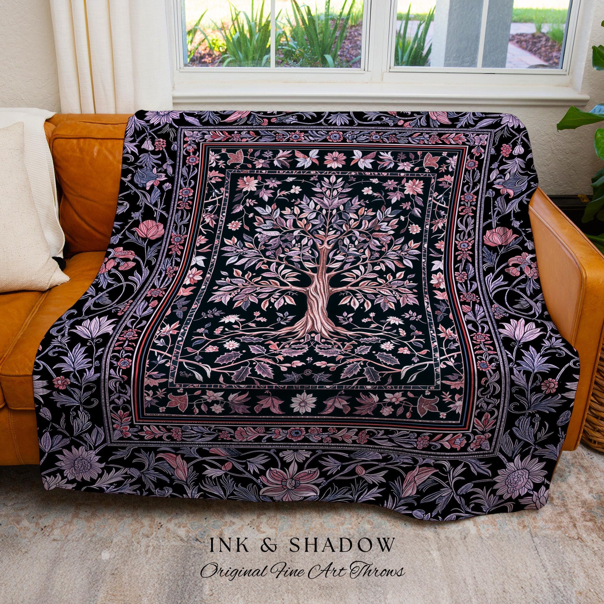 Chateaucore Pastel Purple Tapestry Tree Blanket Jacquard Woven Coverlet