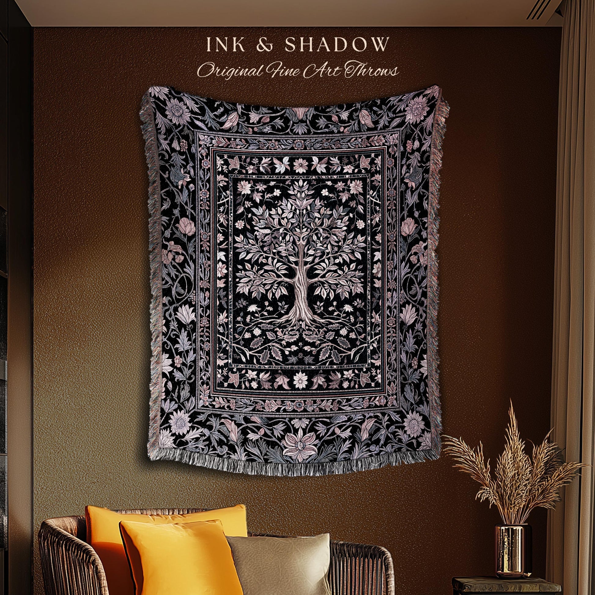 Chateaucore Pastel Purple Tapestry Tree Blanket Jacquard Woven Coverlet