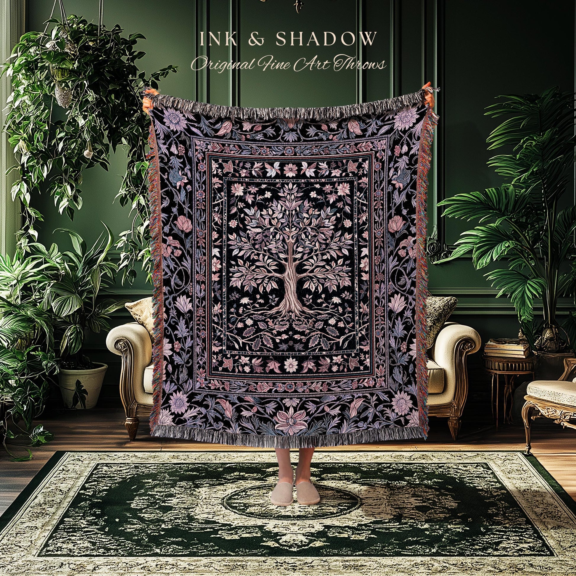 Chateaucore Pastel Purple Tapestry Tree Blanket Jacquard Woven Coverlet