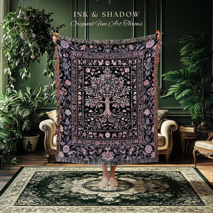 Chateaucore Pastel Purple Tapestry Tree Blanket Jacquard Woven Coverlet