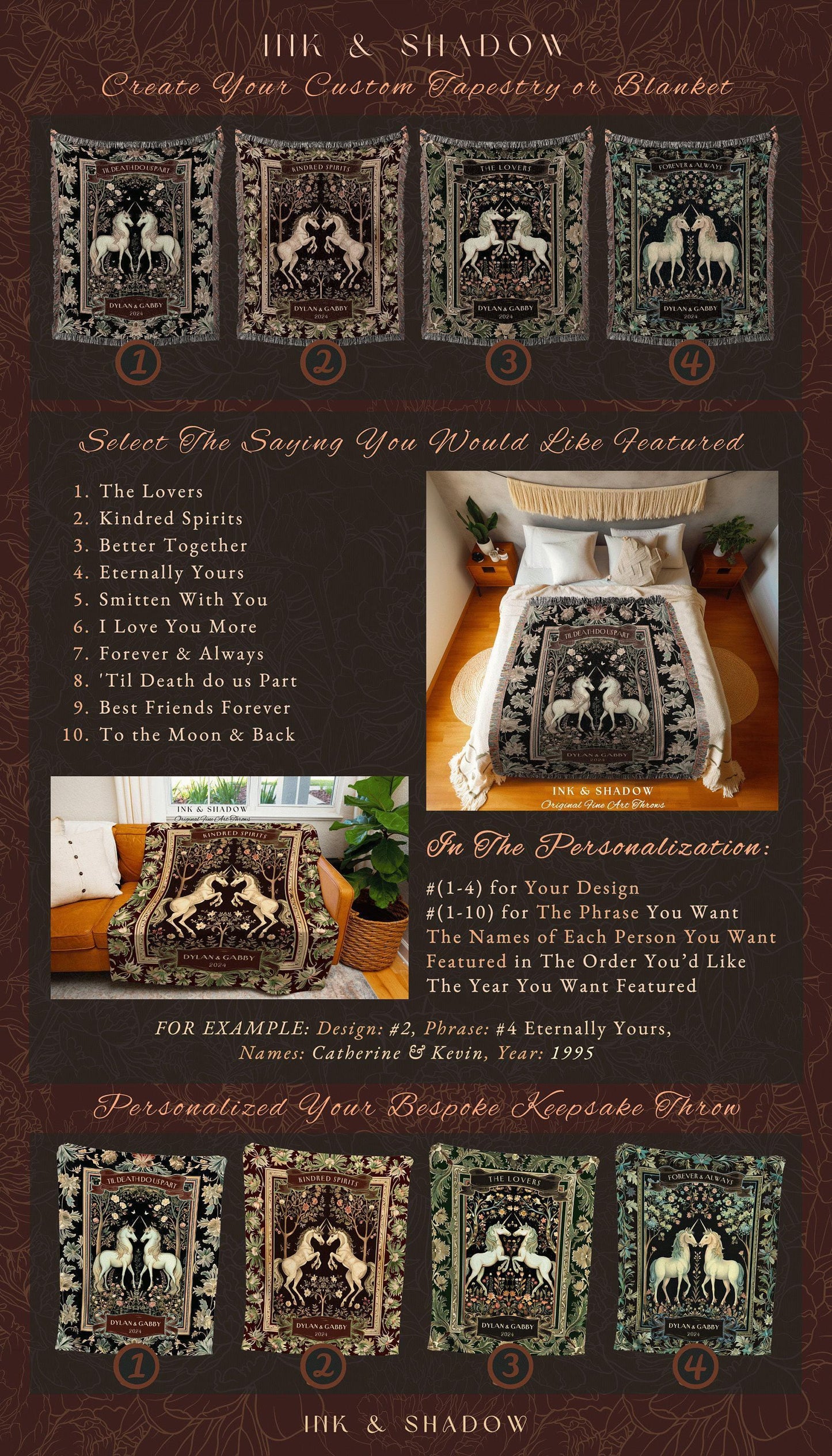 Mystic Forest Unicorn Couple Personalized Blanket | Fairytale Aesthetic Gift for Girlfriend Custom Enchanted Wedding Anniversary Tapestry |