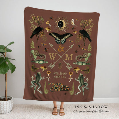 Goth Wedding Gift Custom Anniversary Blanket Woven Tapestry | Personalized Anniversary Gift Blanket Custom Initials Gift for Goth Couples |