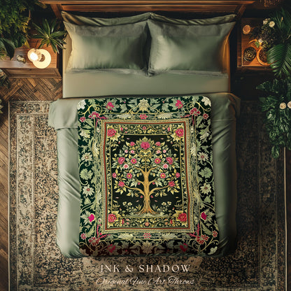 Rosy Botanical Rustic Tree Throw Blanket Woven Cotton Wall Tapestry