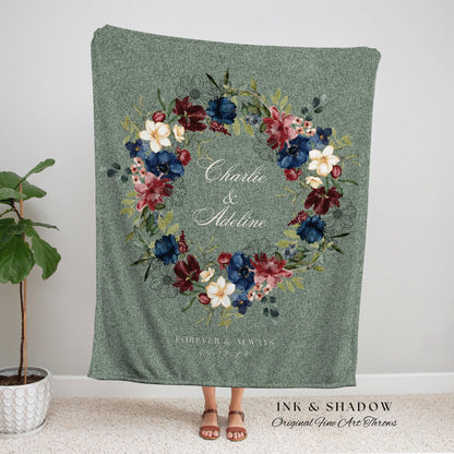 Mr and Mrs Custom Wedding Blanket | Personalized Last Name Gift Blanket Wedding Monogram Couple Keepsake Blanket Anniversary His & Hers Gift