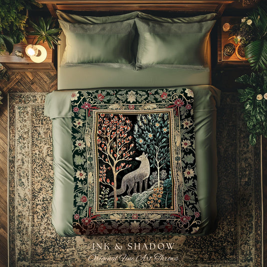 Danish Folk Art Forest Woodland Throw | Cozy Interiors Bohemian Elegance Scandinavian Aesthetic Bohemian Woven Tapestry Magical Fairytale |